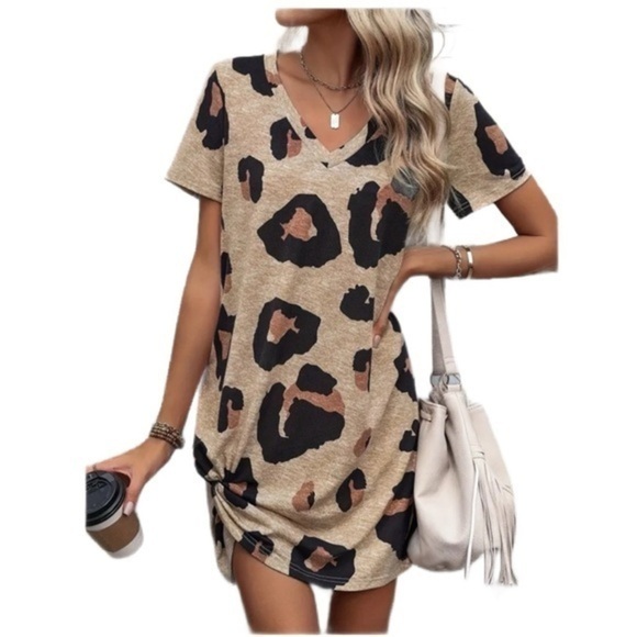 Women’s Leopard Print V-Neck Tunic Dress - Size S - NWT - Picture 1 of 5